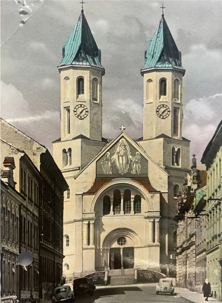 Zeichnung von einer Kirche in Amstetten.